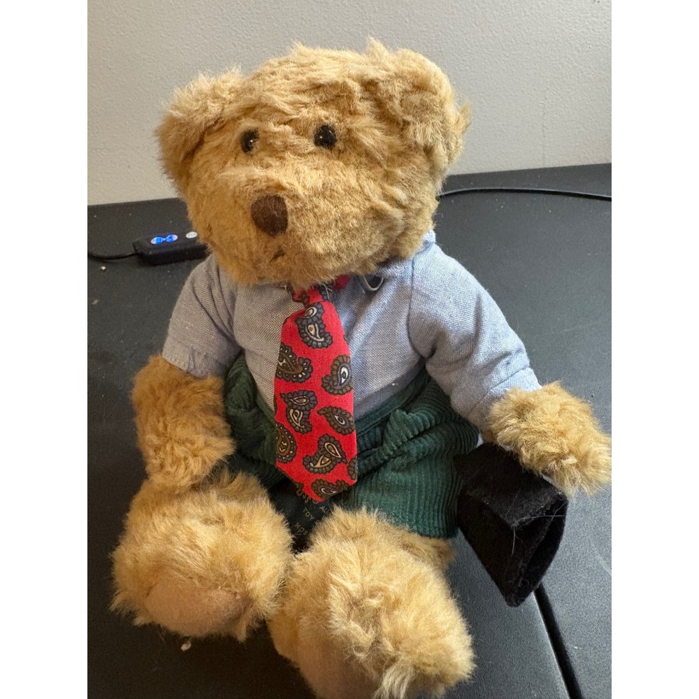 Vintage Russ Berrie Winston Teddy Bear Plush Blue Shirt Green Corduroy Tie